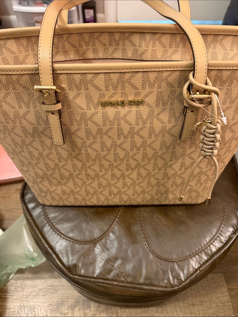 Michael Kors Tan Signature Logo Tote with Gold Accents